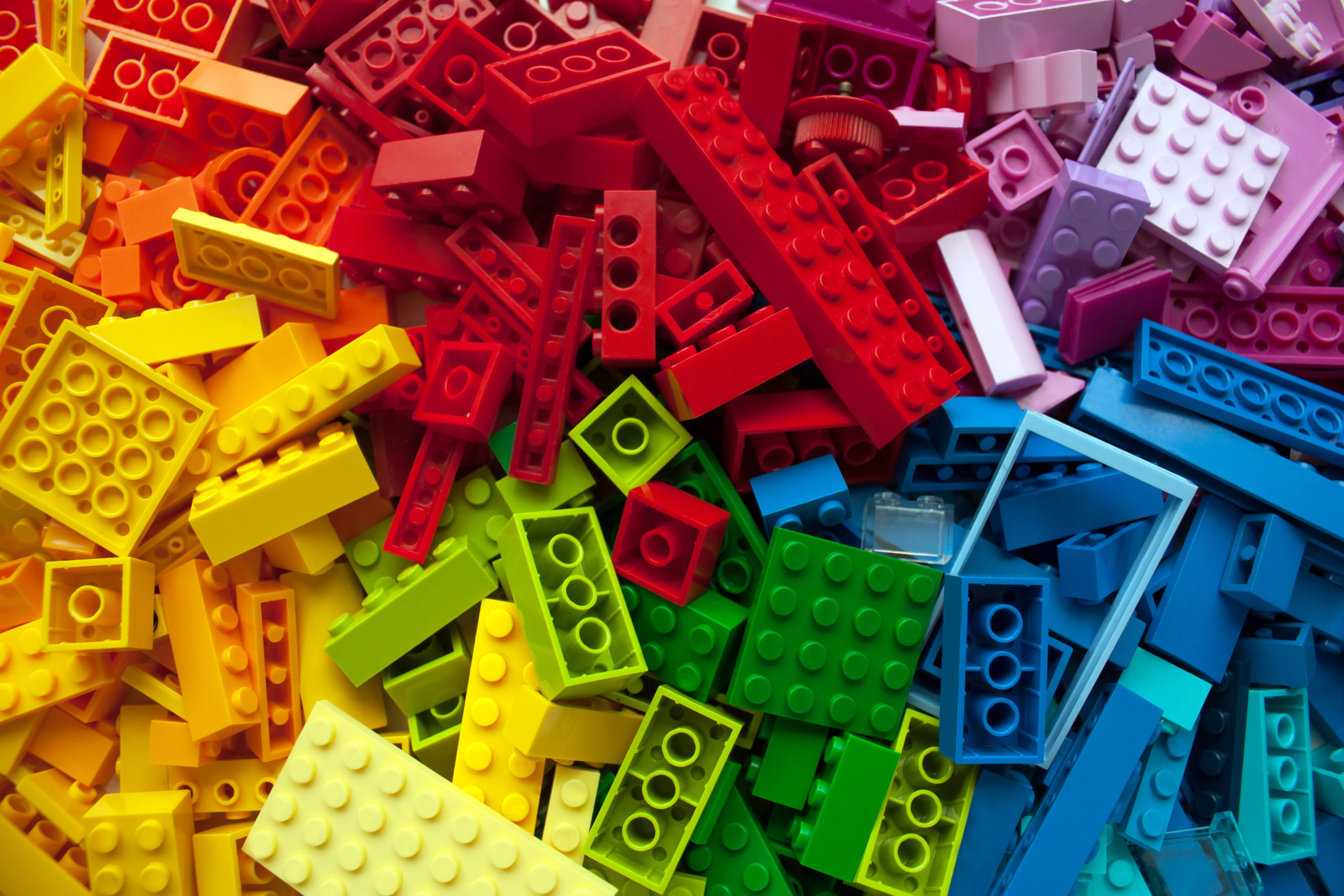 Pile of child's building blocks in multiple colours