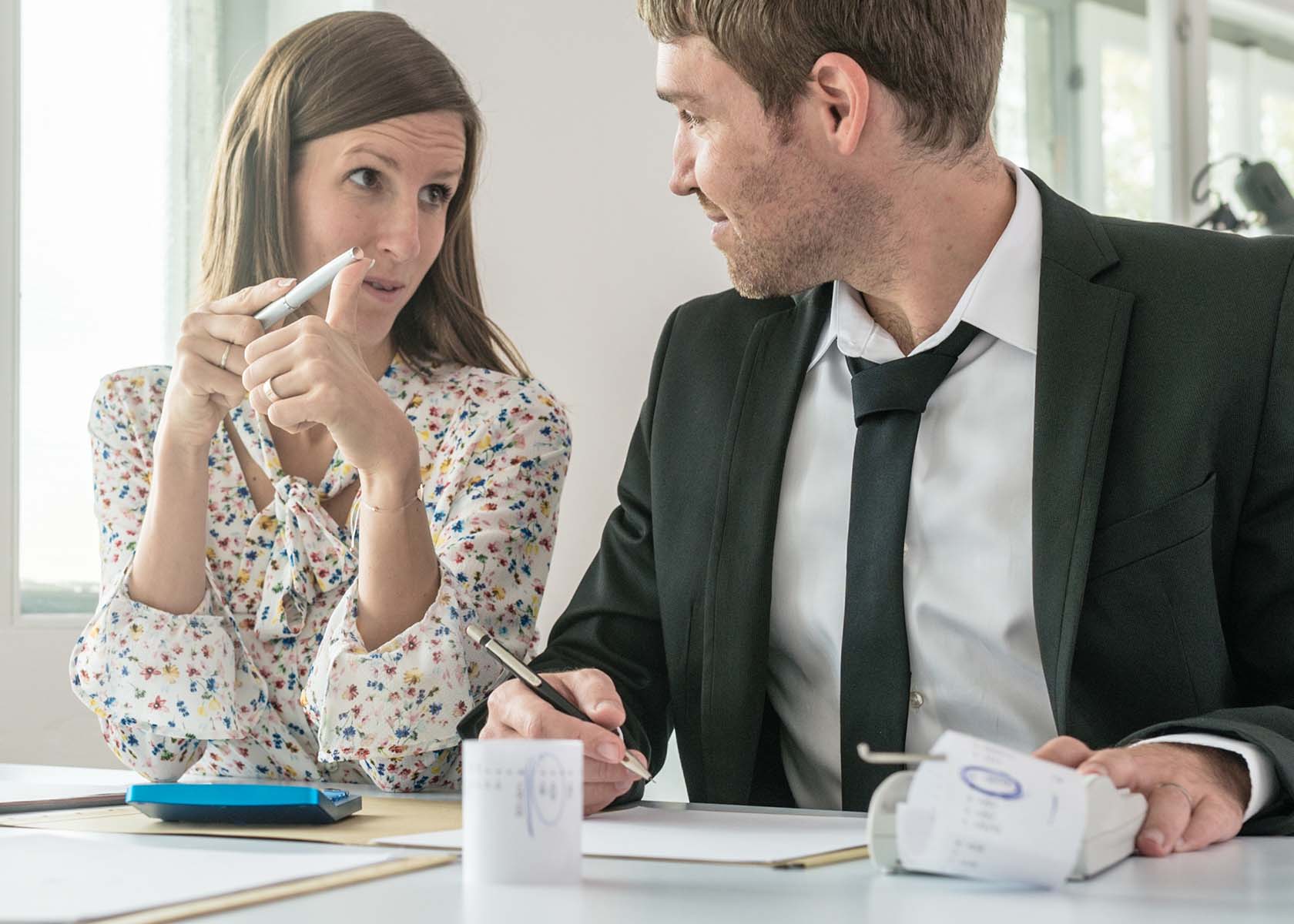 Two business colleagues in a deep discussion