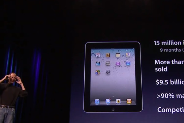 Steve Jobs setzte in seinen Präsentationen auch auf das Gestaltungsprinzip Bild rechts, Text links.